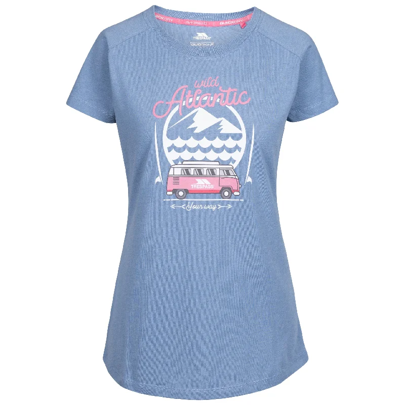 Saaf Women's Atlantic Print T-Shirt in Blue Nylon Fabric Polyester Fabric Spandex Fabric