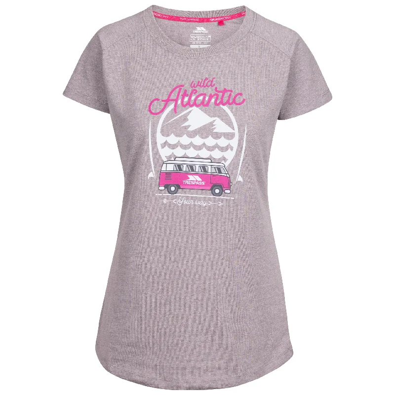 Saaf Women's Atlantic Print T-Shirt in Grey Front Pockets Side Pockets Patch Pockets