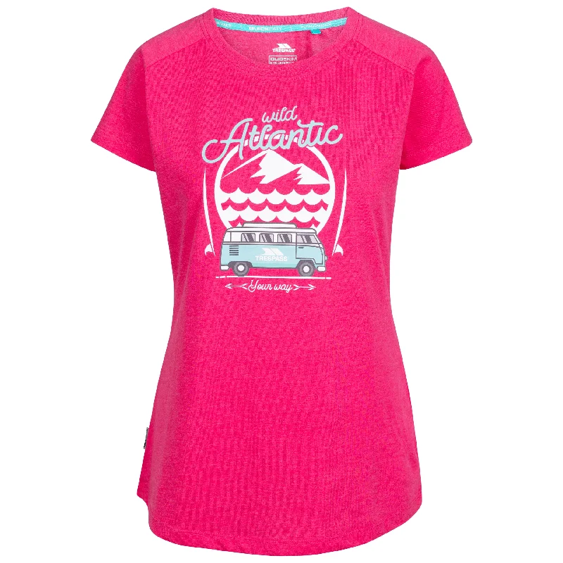 Saaf Women's Atlantic Print T-Shirt in Pink Seamless Knitted Crochet