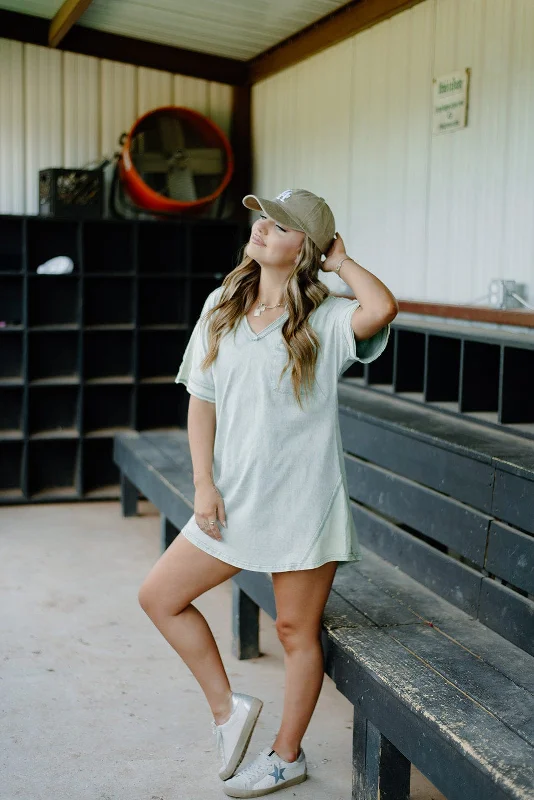 Sage Wash T-Shirt Mini Dress Sequined Glittery Shiny