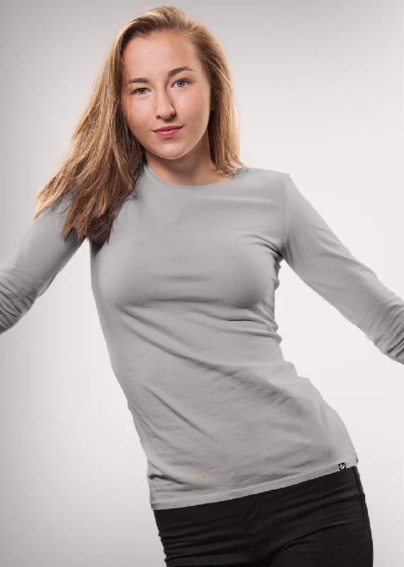 Solid Women Full Sleeve T-Shirt - Ash Grey Modern Contemporary Chic