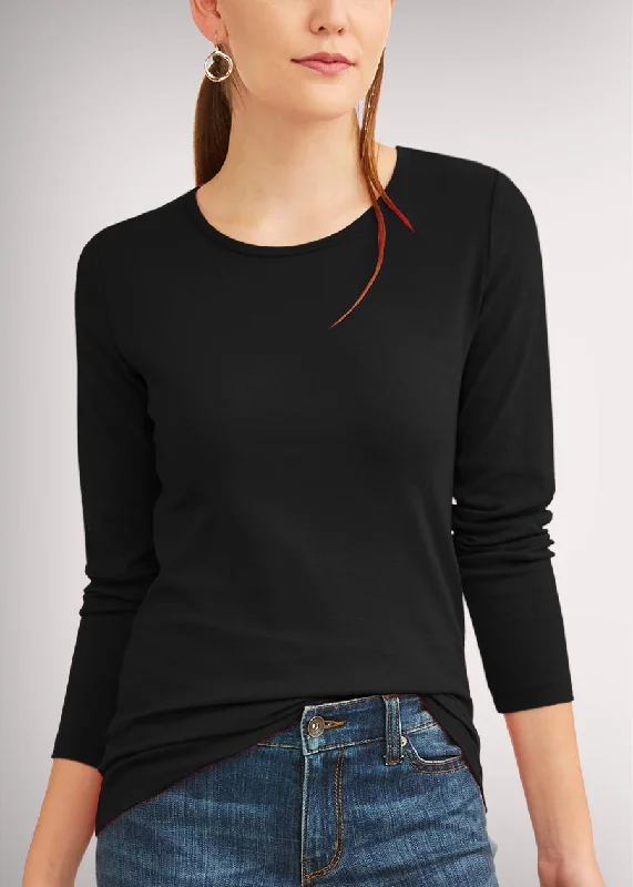 Solid Women Full Sleeve T-Shirt - Black Front Pockets Side Pockets Patch Pockets