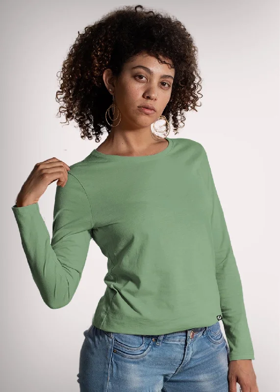 Solid Women Full Sleeve T-Shirt - Mint Green Fitted T-Shirt Seamless Stretchy