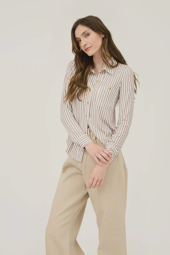 STRIPE COLLARED LONG SLEEVE BUTTON DOWN SHIRT Trendy Floral Short Sleeve