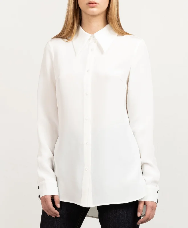 Essential Silk Shirt Off White Comfortable Short Sleeve Blouse
