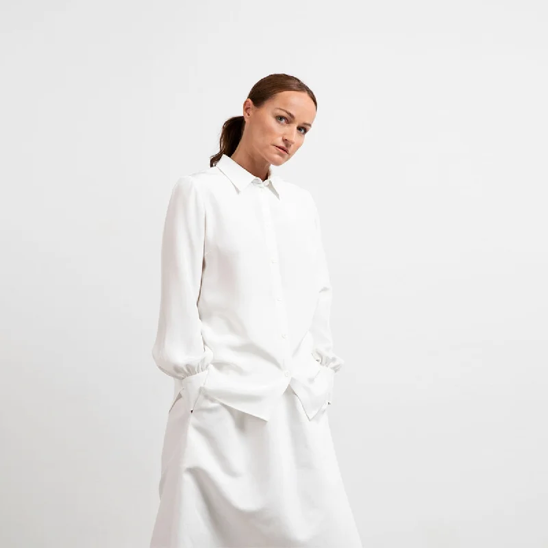 Puff Sleeve Silk Crepe Shirt Comfortable Summer Short Shirt