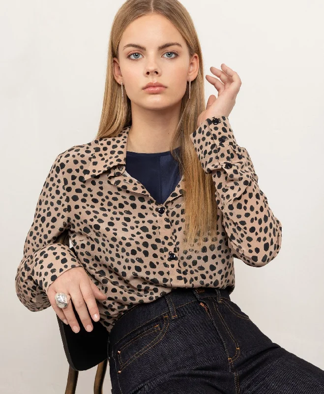 Essential Silk Shirt Dotty Animal Print Relaxed Fit Short Shirt