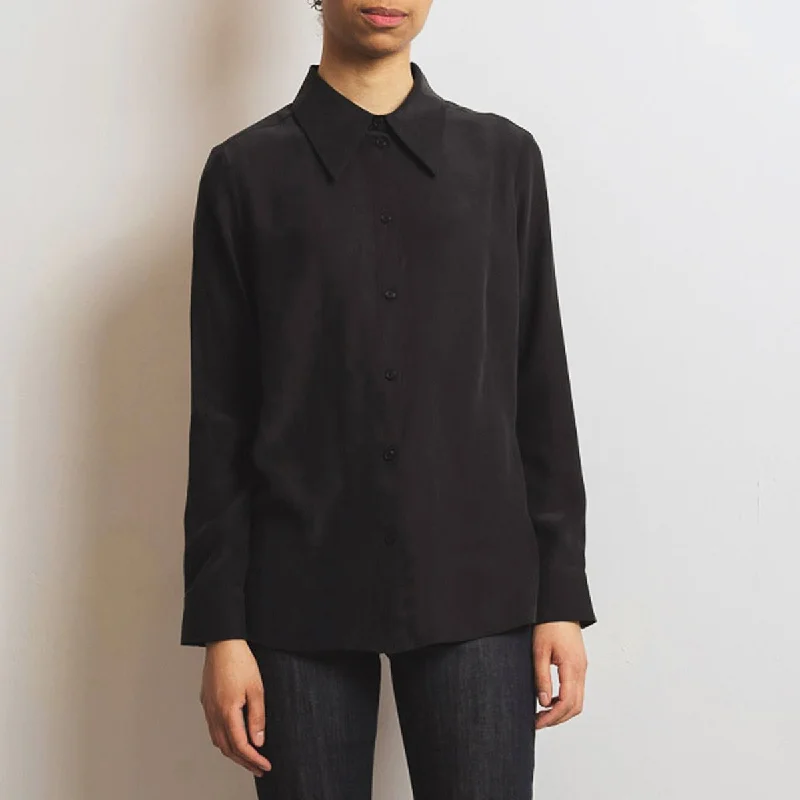Essential Silk Shirt Black Fashionable Rounded Short Shirt