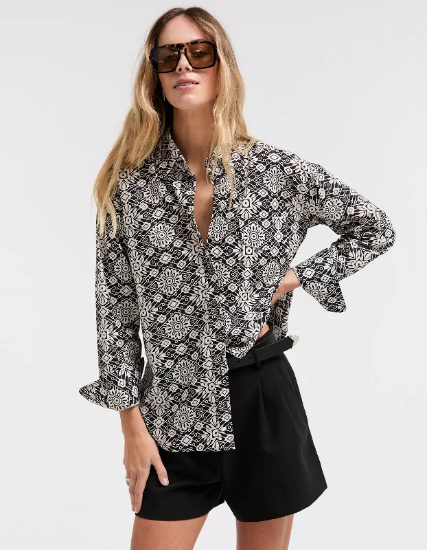 Florence Shirt - Black/White Elegant Draped Short Shirt