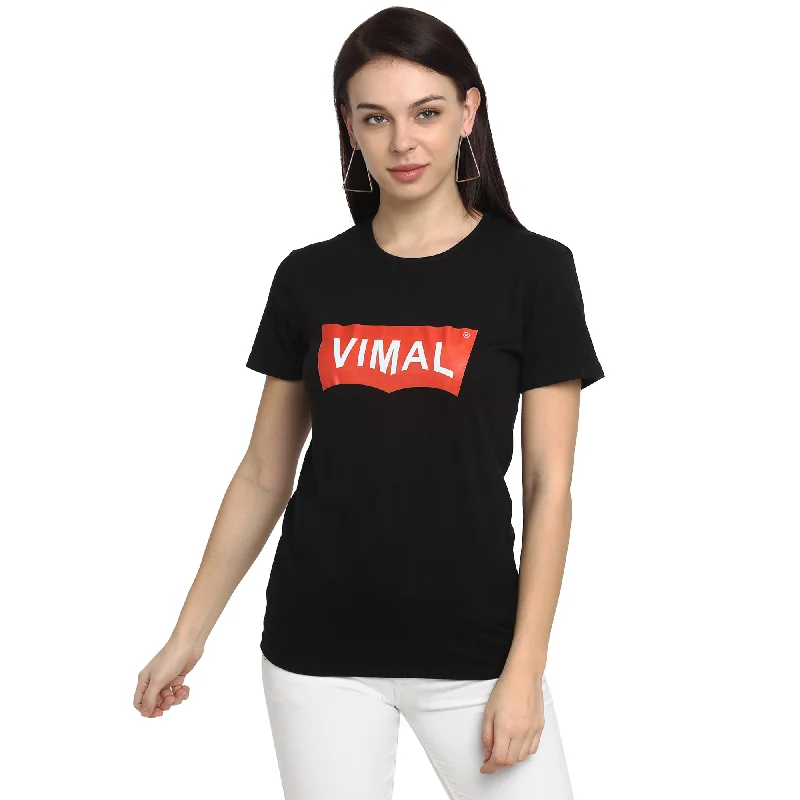 Vimal Jonney Black Half Sleeve T-shirt For Women's Striped Floral Plaid