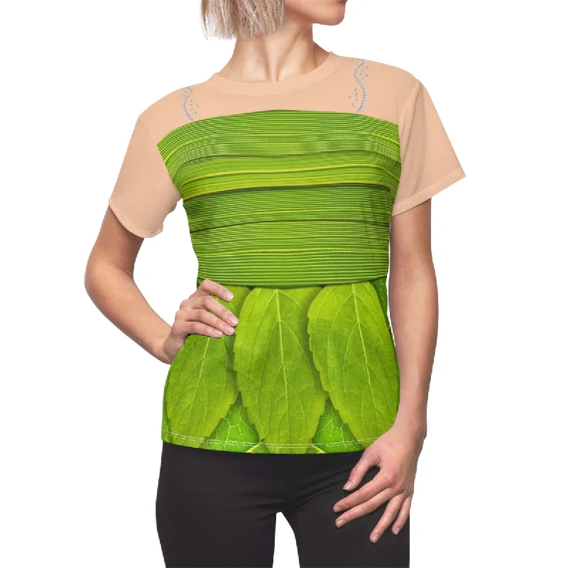 Tinkerbell Green Leaves Womens Shirt, Peter Pan Costume Elegant High-Low Short Shirt Tinkerbell Green Leaves Womens Shirt, Peter Pan Costume Elegant High-Low Short Shirt