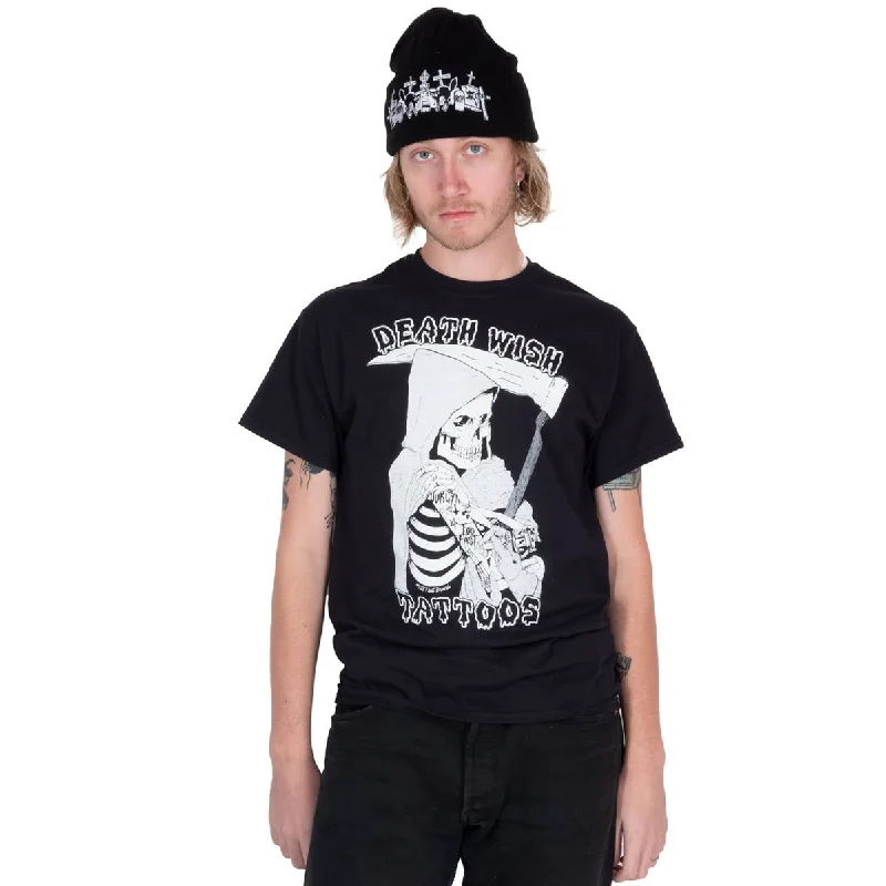 Death Wish Tattoo Shop Unisex T Shirt Classic Cropped Short Sleeve