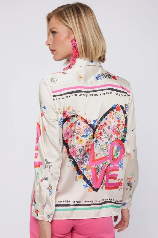 Vilagallo 31301 Irina Cream Love Grafitti Shirt Classic Short Sleeve Tunic