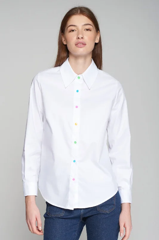 Vilagallo 31586 White Twill Cotton Shirt Classic Button-Up Short Tee