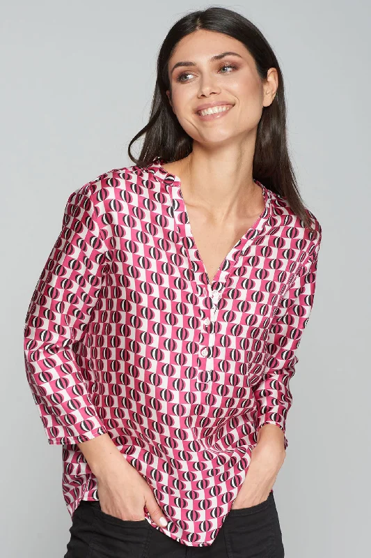 Vilagallo 31863 Silk Pink Geometric Shirt Elegant Longline Short Shirt