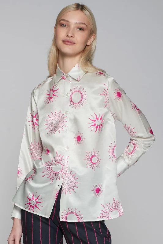 Vilagallo 31871 Astral Printed Silk Cotton Shirt Elegant Draped Short Shirt