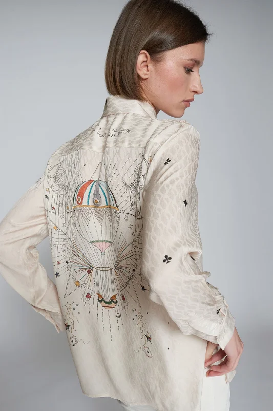 Vilagallo 31931 Cream Balloon Print Shirt Casual Ruffle Short Shirt