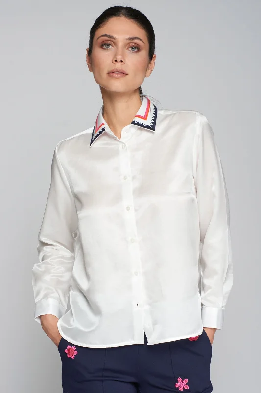 Vilagallo 31947 Embroidered White Silk Cotton Shirt Cozy Cotton Short Tee