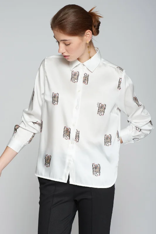 Vilgallo 31845 Tiger Print Crush Shirt Fashionable Plaid Short Sleeve