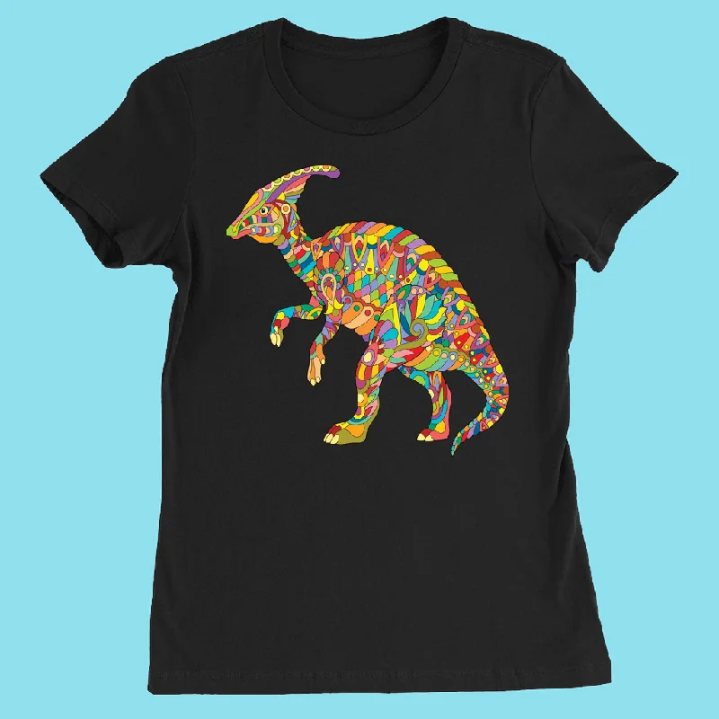 Women Hadrosaur Zentangle T-Shirt Mesh Fabric Canvas Fabric Denim Fabric