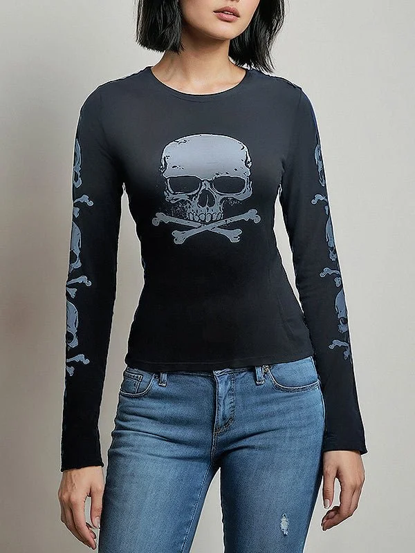 Women Punk Skull T-shirt Rayon Velvet Corduroy