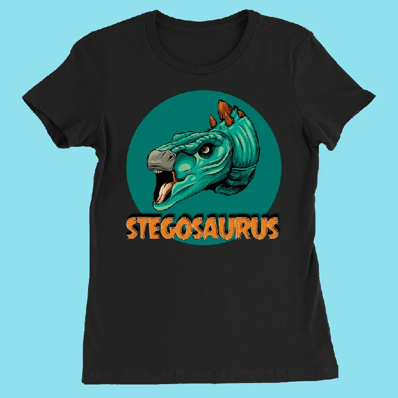 Women Stegosaurus Head T-Shirt Notch Collar Peter Pan Collar Cowl Neck