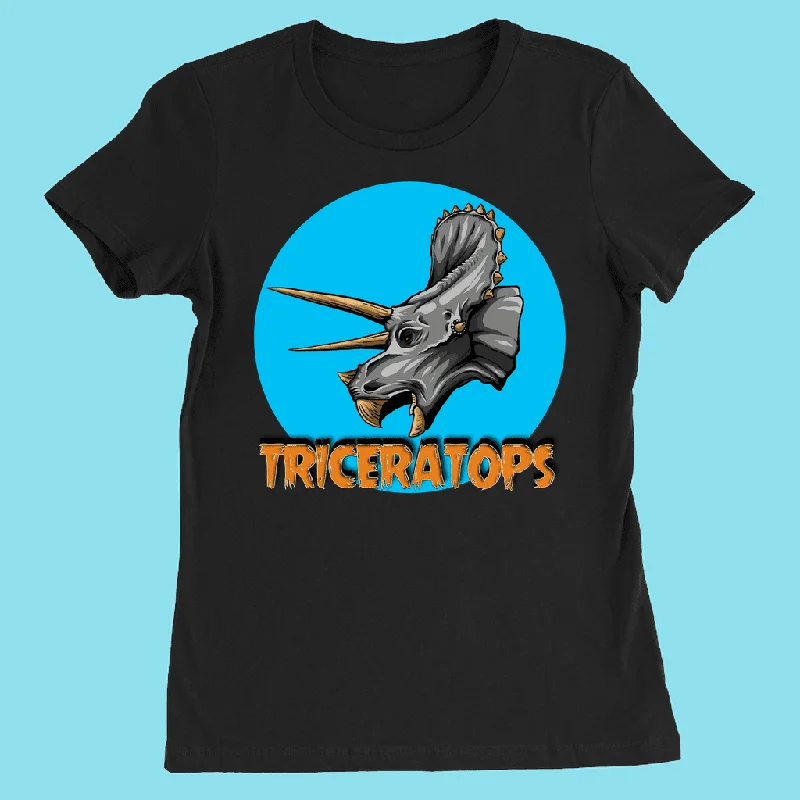 Women Triceratops Head T-Shirt Collared Crew Neck Turtle Neck