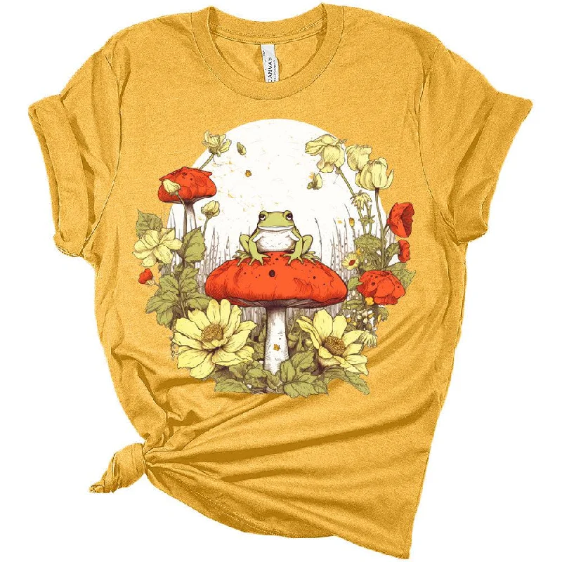 Womens Floral Mushroom Frog T-Shirt Fashionable Trendy Casual