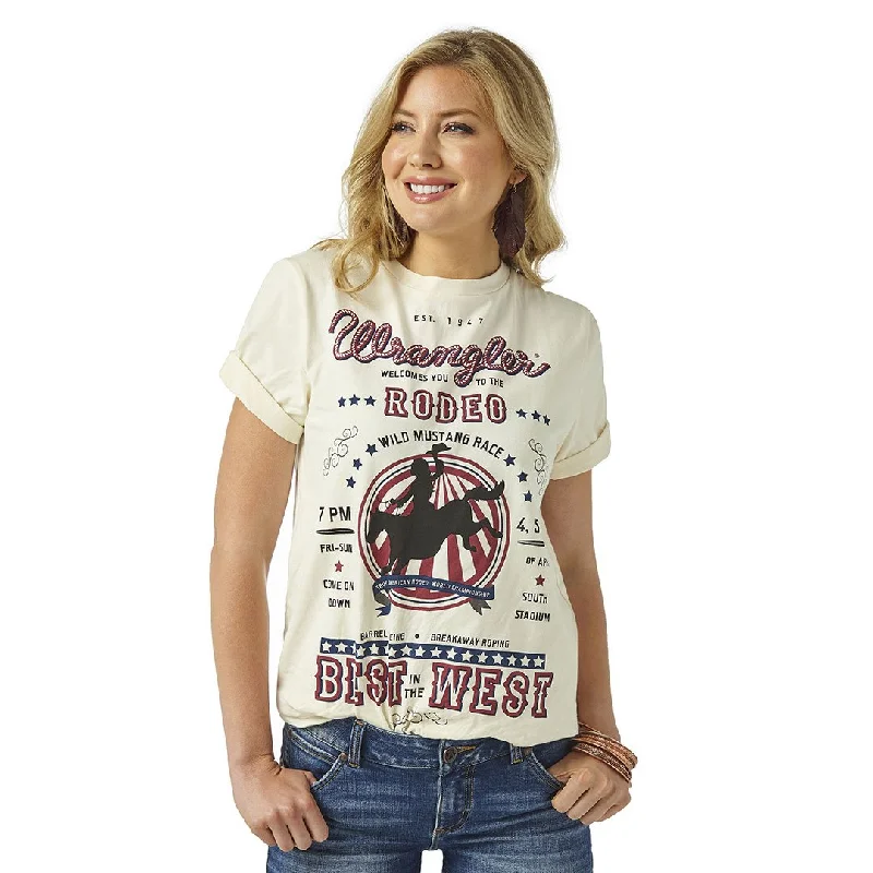 Wrangler Women's Rodeo Graphic Print T-Shirt Denim Fabric Leather Fabric Suede Fabric