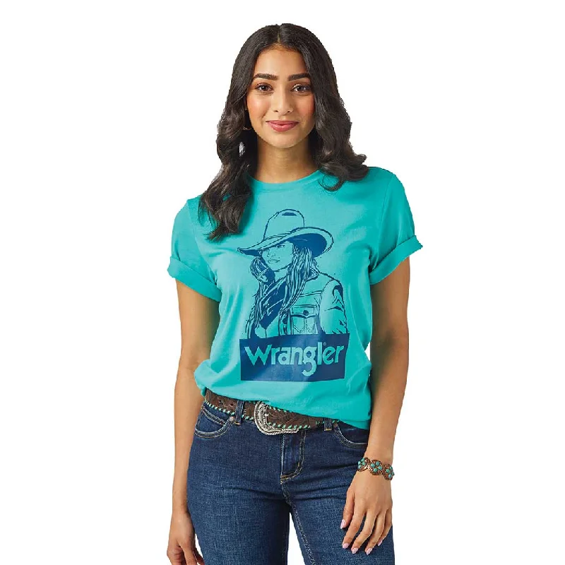 Wrangler Women's Graphic Print T-Shirt Faux Fur Fabric Real Fur Fabric Shearling Fabric