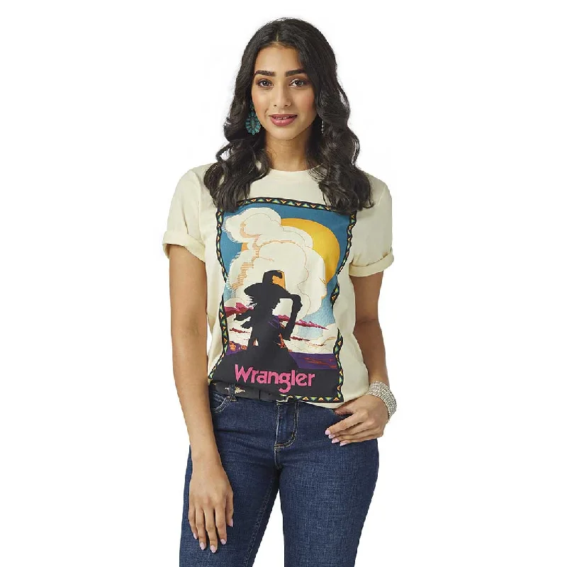 Wrangler Women's Retro Graphic Print T-Shirt Chenille Fabric Brocade Fabric Lace Fabric