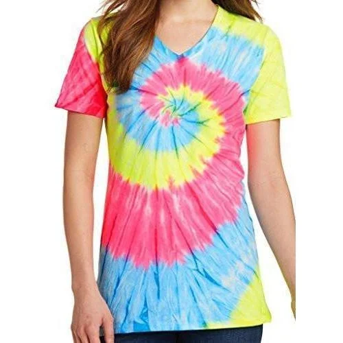 Womens Tie Dye V-neck Tee Shirt Casual Button-Down Short Shirt