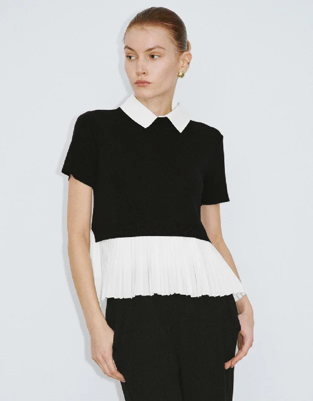 2 In 1 Crew Neck Knitted T-Shirt Solid Print Embellished