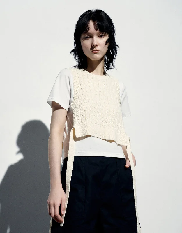 2 In 1 Crew Neck Knitted T-Shirt Zippered Buttoned Snapped
