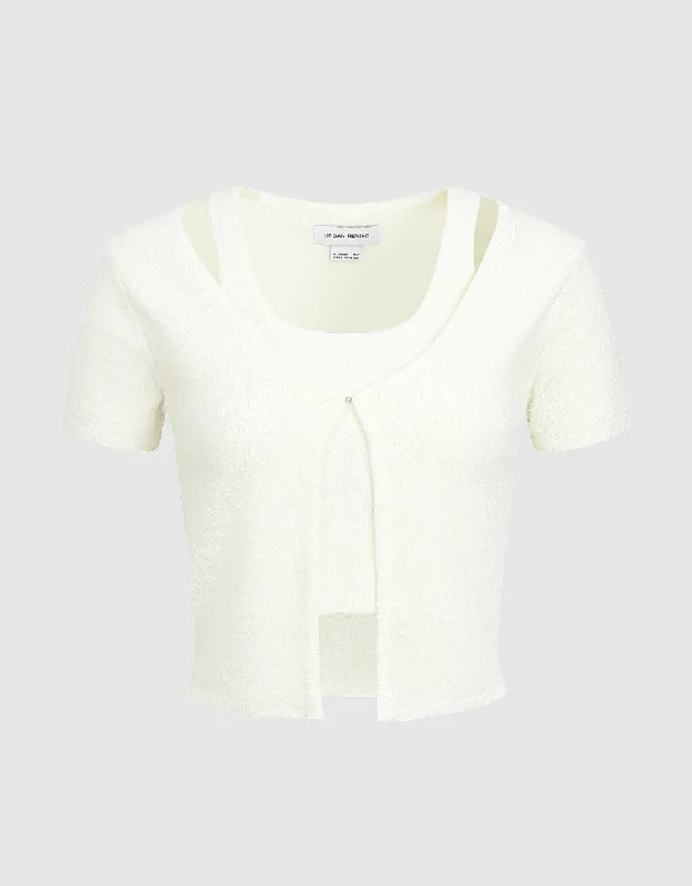 2 In 1 Knitted T-Shirt Collared Crew Neck Turtle Neck