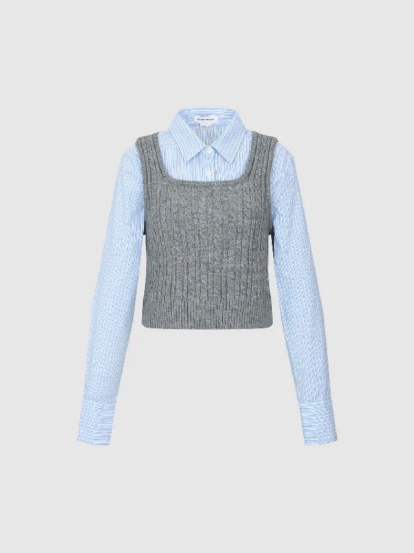 2 In 1 Knitted T-Shirt Notch Collar Peter Pan Collar Cowl Neck