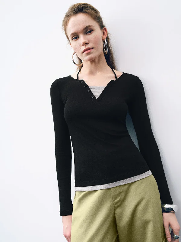 2 In 1 Skinny T-Shirt Basic T-Shirt Crew Neck Short Sleeve