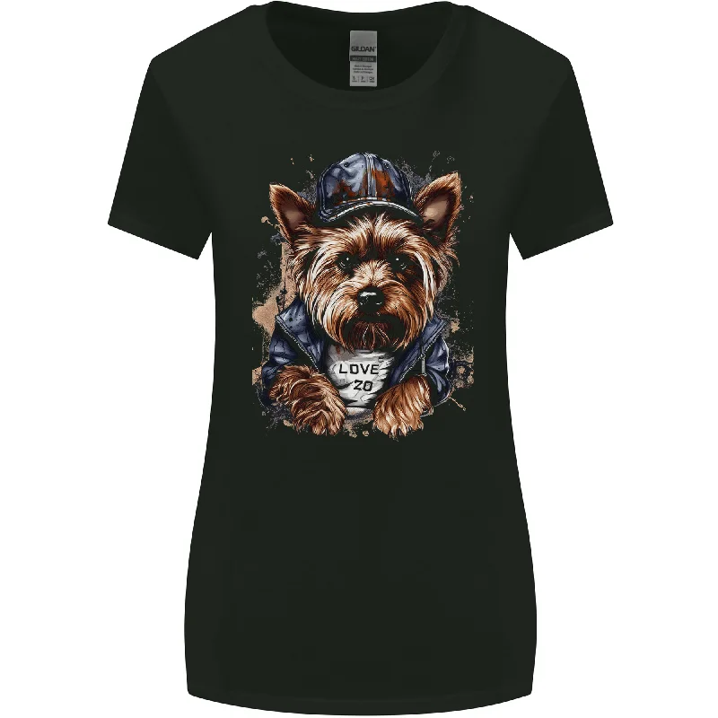 A Streetwise Yorkshire Terrier Yorkie Womens Wider Cut T-Shirt Polka Dot Checkered Tartan A Streetwise Yorkshire Terrier Yorkie Womens Wider Cut T-Shirt Polka Dot Checkered Tartan