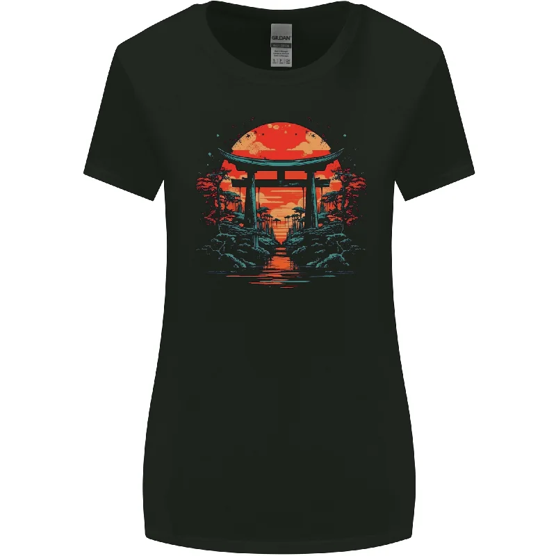 A Sunset Torii Japan Culture Japanese Womens Wider Cut T-Shirt Welt Pockets Slit Pockets A Sunset Torii Japan Culture Japanese Womens Wider Cut T-Shirt Welt Pockets Slit Pockets