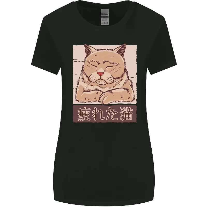 A Tired Cat Womens Wider Cut T-Shirt Front Pockets Side Pockets Patch Pockets