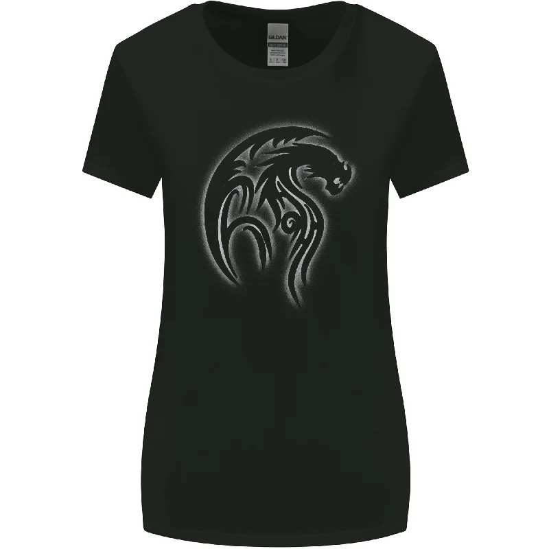 A Tribal Dragon Tattoo Style Womens Wider Cut T-Shirt Mesh Blend Leather Blend Suede Blend
