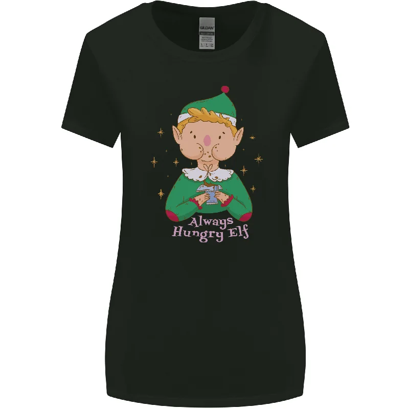 Always Hungry Elf Funny Christmas Food Xmas Womens Wider Cut T-Shirt Hooded Caped Shawl Collar Always Hungry Elf Funny Christmas Food Xmas Womens Wider Cut T-Shirt Hooded Caped Shawl Collar