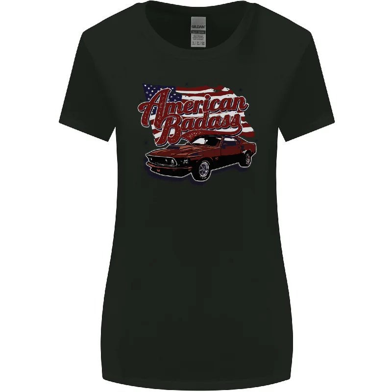 American Badass Muscle Car Womens Wider Cut T-Shirt Ribbed Striped Patterned