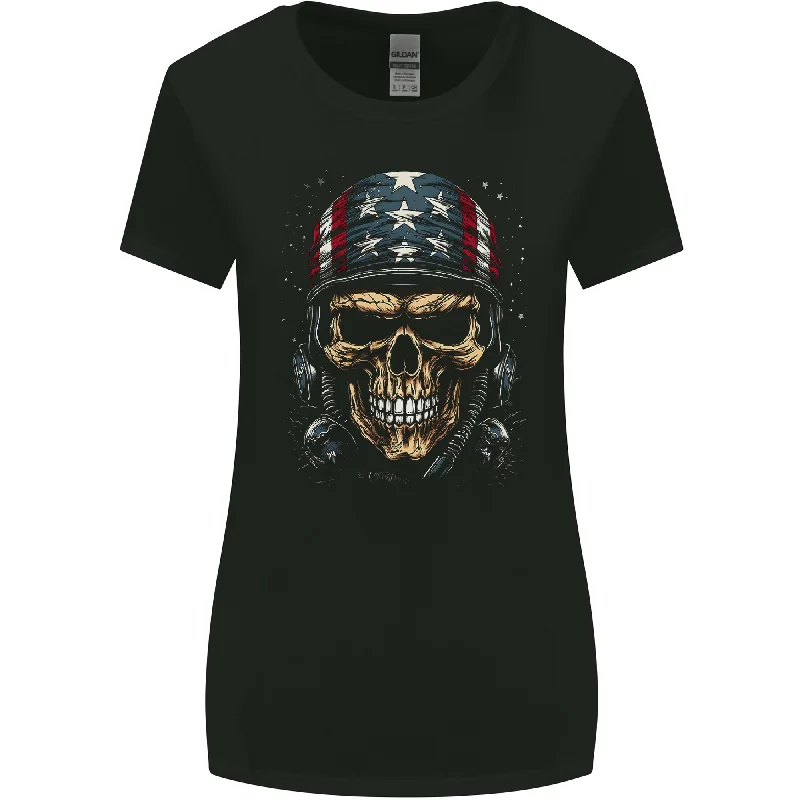 American Bandana Skull USA Biker Womens Wider Cut T-Shirt Chenille Blend Fleece Blend Nylon Blend American Bandana Skull USA Biker Womens Wider Cut T-Shirt Chenille Blend Fleece Blend Nylon Blend