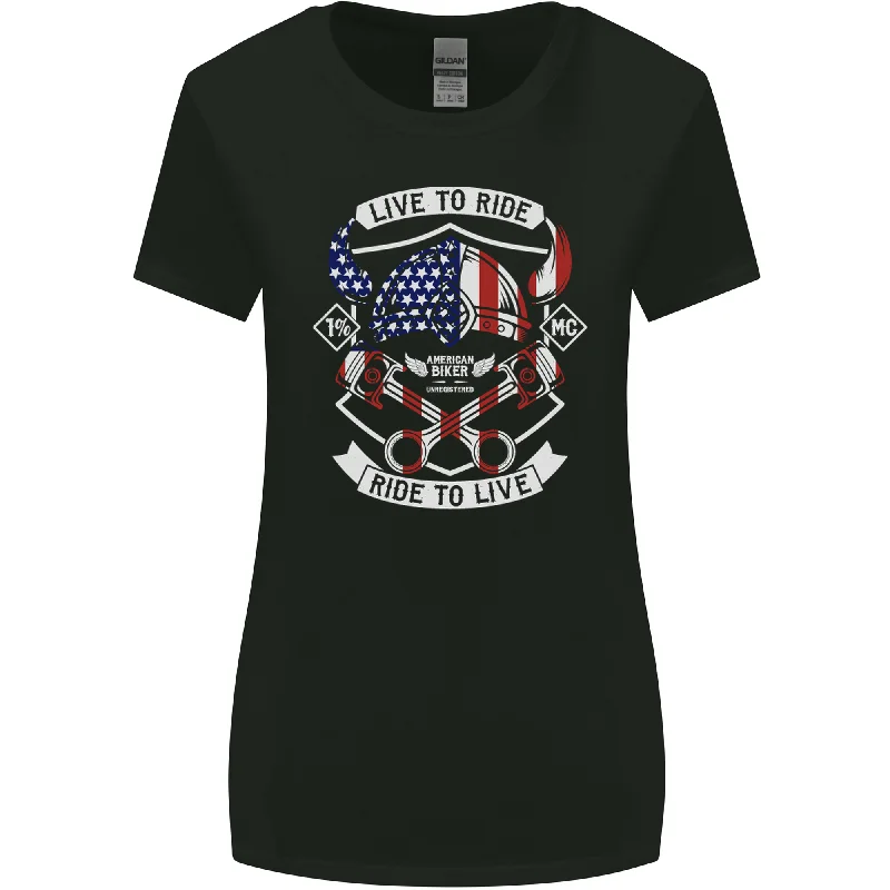 American Biker Motorbike Motorcycle USA Womens Wider Cut T-Shirt Collared Crew Neck Turtle Neck American Biker Motorbike Motorcycle USA Womens Wider Cut T-Shirt Collared Crew Neck Turtle Neck