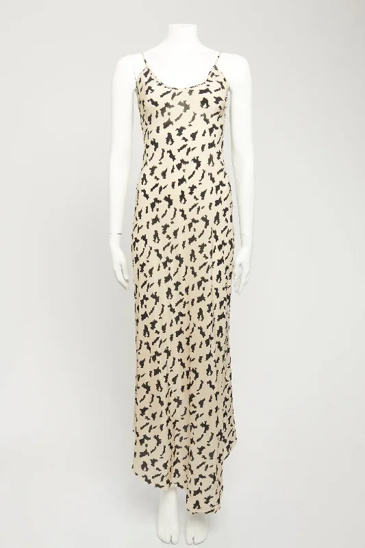 Beige Silk Preowned Dip-Hem Maxi Dress Trendy Maxi Dress with Lace