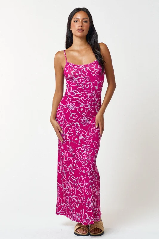 Long Spaghetti Strap Floral Print Maxi Dress Stylish Longline Maxi Dress