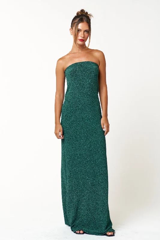 Long Strapless Glitter Maxi Dress Stylish Off-Shoulder Maxi Dress