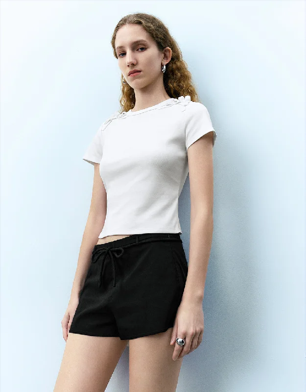 Bow Décor Skinny T-Shirt Rayon Fabric Velvet Fabric Corduroy Fabric