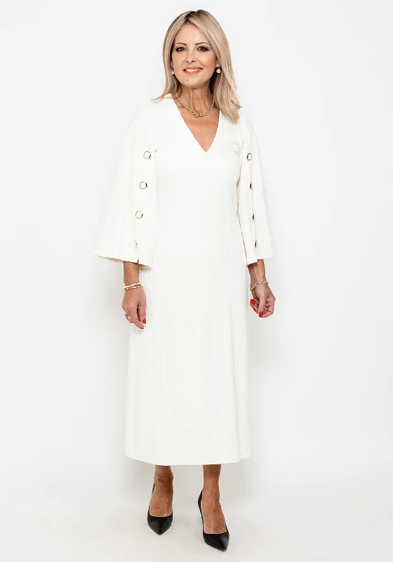 Camelot Buttoned Sleeve Knitted Maxi Dress, Cream Fashionable Off-Shoulder Maxi Dress